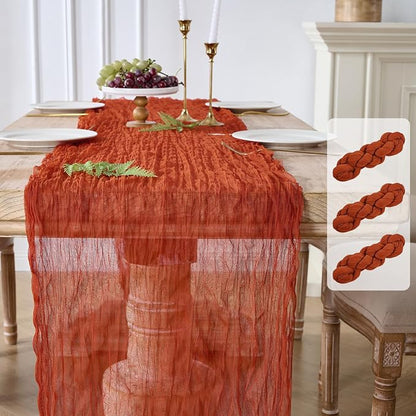 3 Pack Terracotta Fall Cheesecloth Table Runners, 120 Inch 10Ft Orange Gauze by YARGEZON