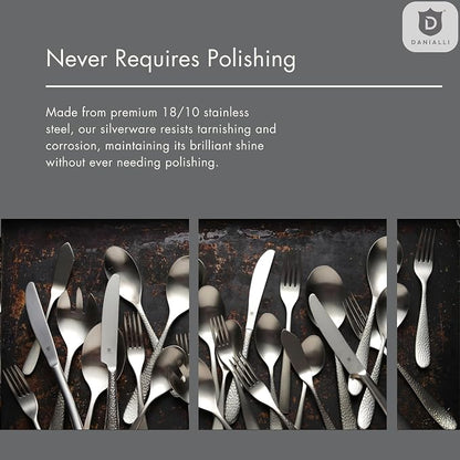 Hammered Silverware Set | Premium 18/10 Stainless Steel Flatware Service - Image 9