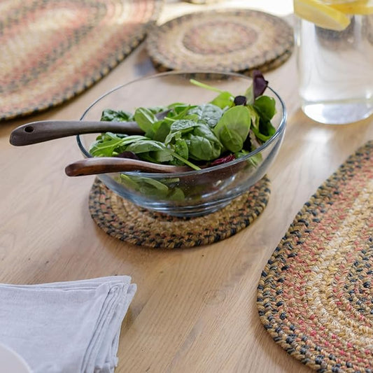Homespice Russet Jute Braided Trivets for Table, Warm Country Decor, Set of 3, Multicolor 8" Round Heat Resistant Mats - Rich Colors, Easy to Clean, Durable and Protects Furniture