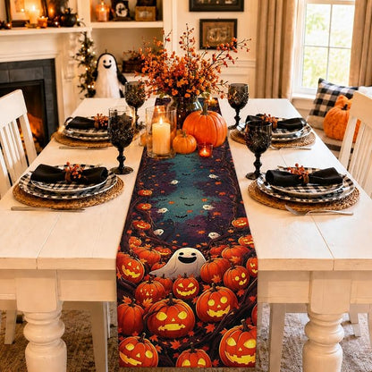 13x72in Halloween Table Runner, Pumpkin Ghost Halloween Decor - Image 8