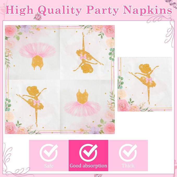 96Pcs Ballerina Ballet Dancing Girl Party Plates Supplies Tableware Decorations - Image 4