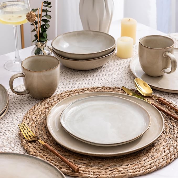 AmorArc Ceramic Dinnerware Sets,Handmade Reactive Glaze Stoneware Plates and Bowls Sets,Highly Scratch Resistant | Dishwasher & Microwave Safe Dishes Set,Service for 8 (24pc)