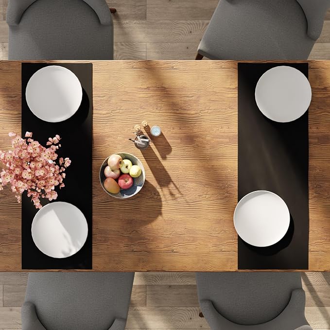 Encasa XO Table Runner, Cotton Canvas Dining Runner 13"x36" | Jet Black - Image 5