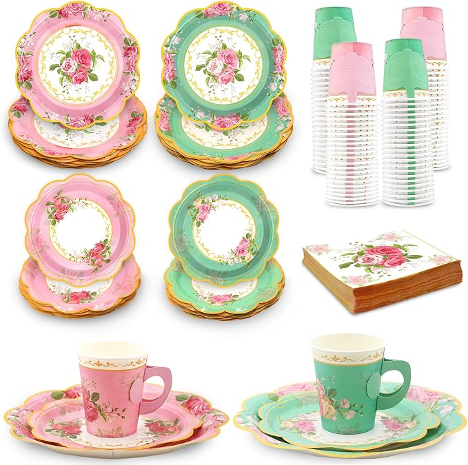 200Pcs Floral Tea Cups and Saucers by EggSun
