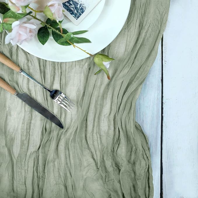 Efavormart 10ft Dusty Sage Cheesecloth Table Runner - Image 8