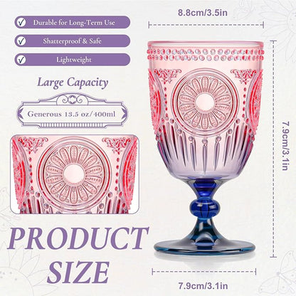 XUWAIDSGN 12Pcs Plastic Vintage Wine Glasses 13.5oz Reusable Embossed Goblet - Image 4