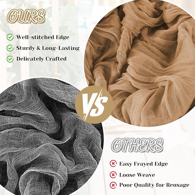 2 Pack Cheesecloth Table Runner, 120 Inch Nude Brown Table Runner - Image 6