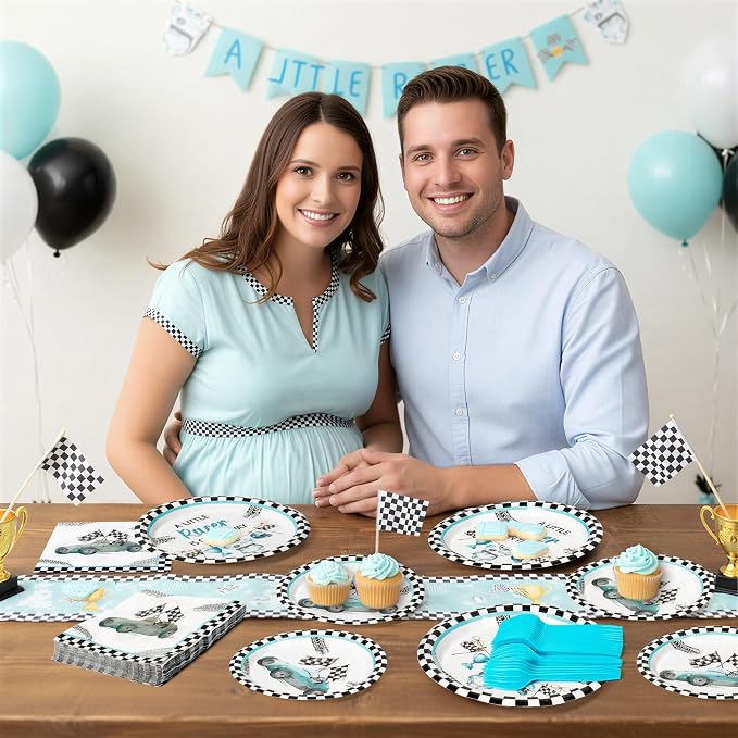 96Pcs Race Car Baby Shower Party Plates Supplies A Little Racer Is On The Way - Image 6