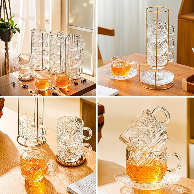 Atarvana 6 Pack Glass Tea Cups and Saucers Set - Image 7
