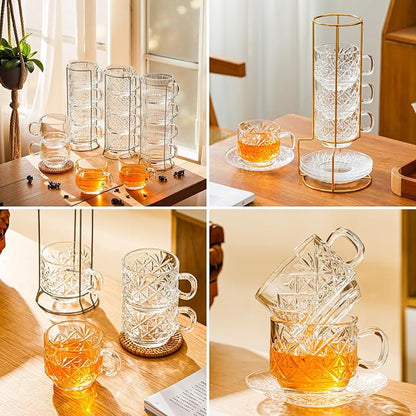 Atarvana 6 Pack Glass Tea Cups and Saucers Set - Image 7