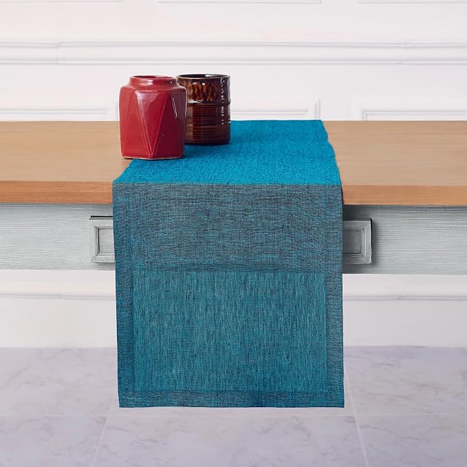 Solino Home 100% Pure Linen Dining Table Runner Teal, Athena 14 x 90 in | Table - Image 2