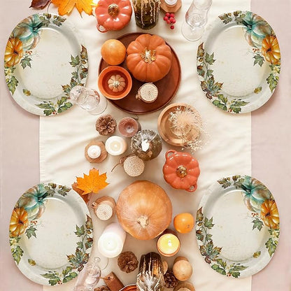 50 Pcs Fall Oval Paper Plates 10"×12" Large Vintage Watercolor Pumpkins Plates Disposable Heavy Duty Thanksgiving Platters for Fall Thanksgiving Party Decorations Autumn Holiday Harvest Party Supplies