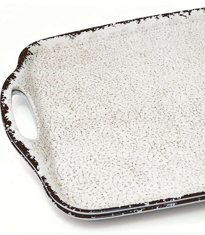 TP Melamine Serving Trays with Handles, 17” x 12”, Rustic White | Rectangular - Image 3