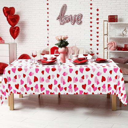 4 Pack Valentines Decorations, 108" X 54" Valentines Tablecloths, Heart-shaped Disposable Red Pink Tablecloths Love Plastic Table Cover, Galentines Decorations Party Supplies for Wedding Birthday