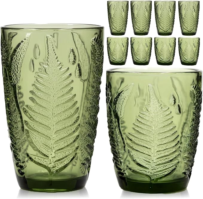 Green Drinking Glasses Set of 8 by QELVIO