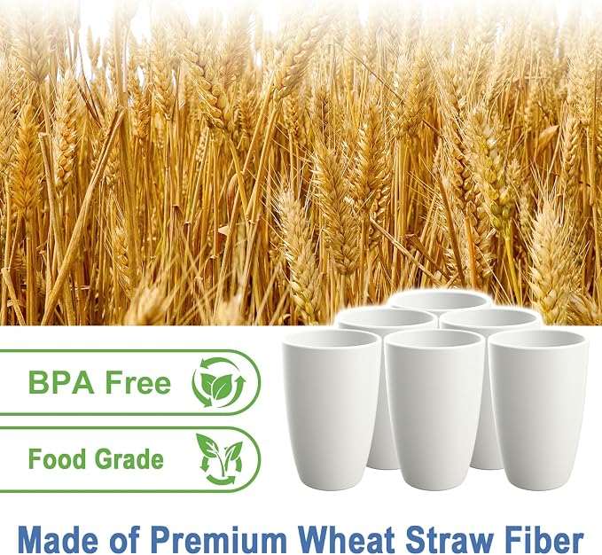 Drinking Glasses 20 OZ, Wheat Straw Cups Set of 6 | Alternatives to Plastic - Image 3