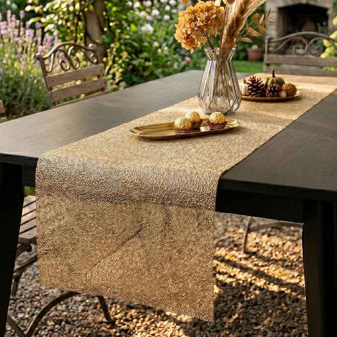 FAVE Gold Table Runners 60 Inches Table Runner Line Shaped | Short Table Runner - Image 9