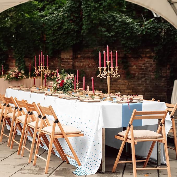 16Pack Disposable Plastic Tablecloths and Satin Table Runner Set White and - Image 7