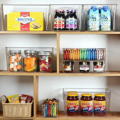 Hudgan 8 Pack Pantry Organizers and Storage, 4 Large Plastic Storage Bins and 4 Small Stackable Clear Containers for Home, Kitchen Cabinet, Freezer, Bathroom Shelf, Office