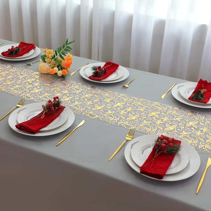 Snowkingdom 2 PCS Gold Table Runner 108 Inches Long - Image 6