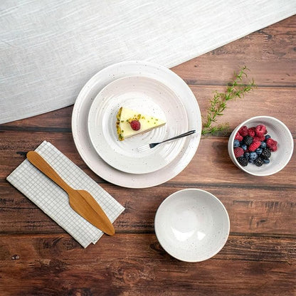 Sango Siterra 16-Piece Rustic White Stoneware Dinnerware Set – Service for 4, White with Glossy Speckle Overlay, for Everyday Dining & Entertainment, Microwave & Dishwasher Safe