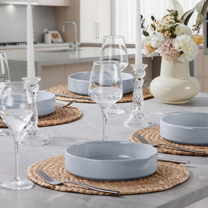 E-far Pasta Bowls Set of 6, 35 oz Large Stoneware Bowl Plates | Shallow & Wide - Image 5