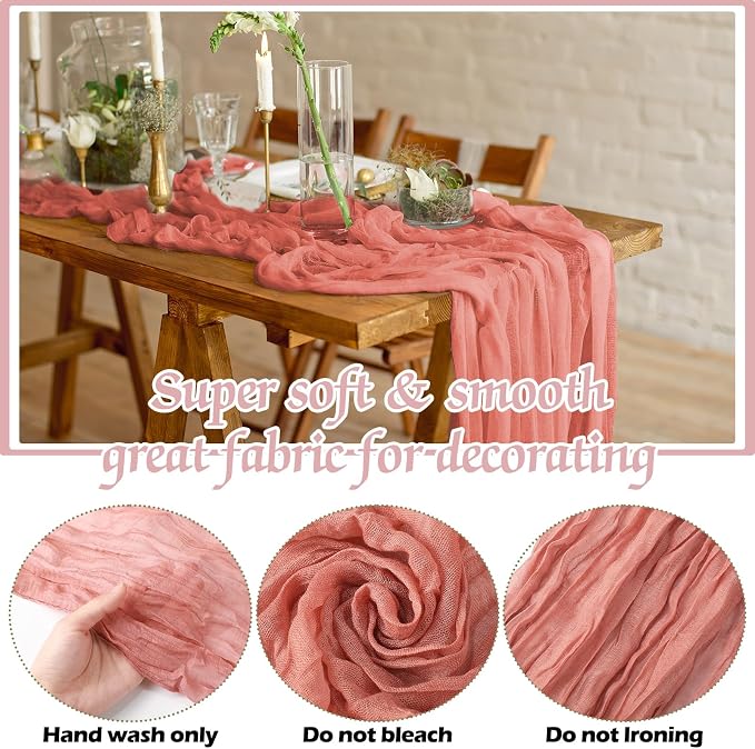 12 Pcs Gradient Pink Cheesecloth Gauze Table Runners | Boho Wedding Decor - Image 3