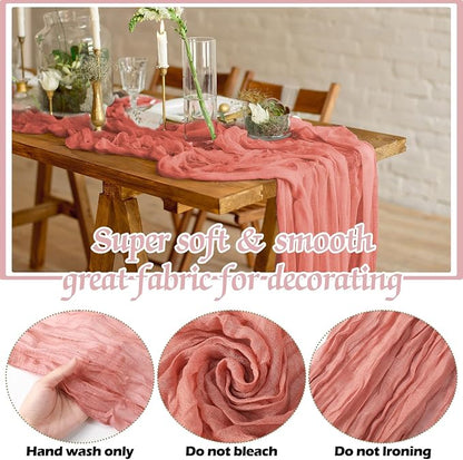 12 Pcs Gradient Pink Cheesecloth Gauze Table Runners | Boho Wedding Decor - Image 3