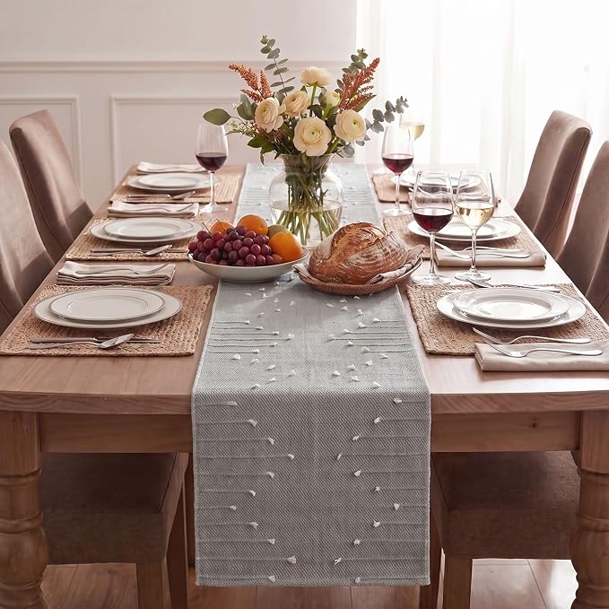 Artoid Mode Grey Farmhouse Rustic Cotton Woven Table Runner, Seasonal Retro - Image 3