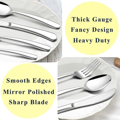 Herogo Heavy Duty Stainless Steel Silverware Set, 60-Piece Fancy Flatware Cutlery Set for 12, Modern Tableware for Home Restaurant Wedding, Heavy Eating Utensils, Mirror Polished, Dishwasher Safe