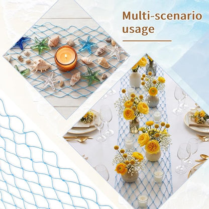 SATINIOR 12 Pcs 12 x 72'' Fishing Net Table Runner Party Decoration, Light Blue - Image 3