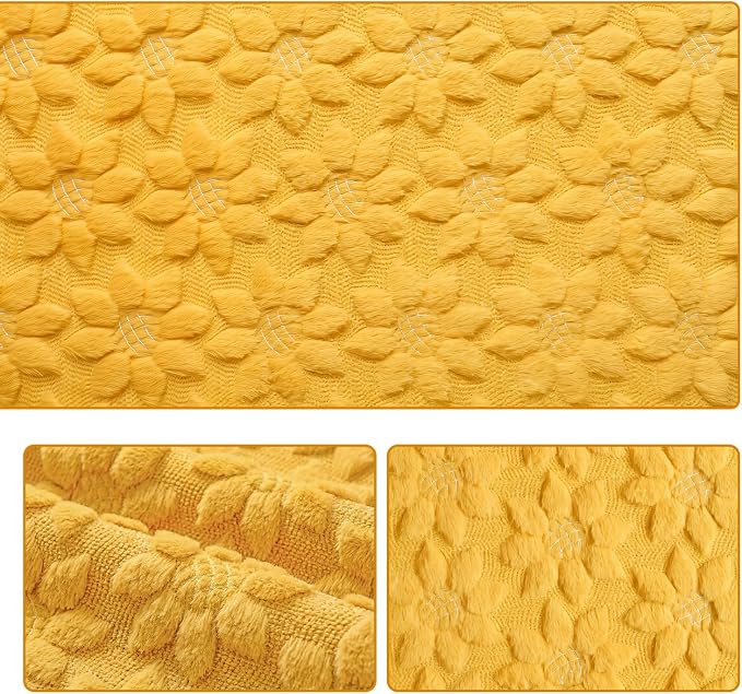 Artoid Mode Yellow Soft Plush Faux Fur Jacquard Embroidery Sunflower Spring - Image 6