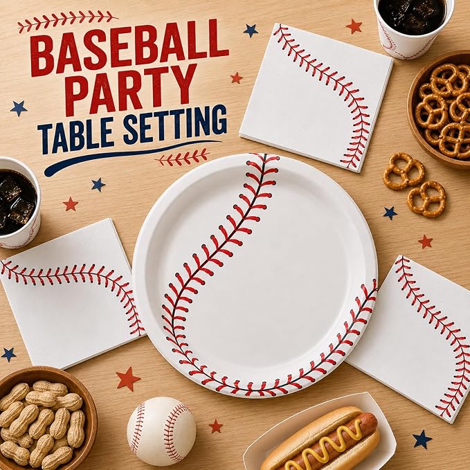 40 Pcs Baseball Plates And Napkins, Baseball Party Supplies, Serves 20 | - Image 4
