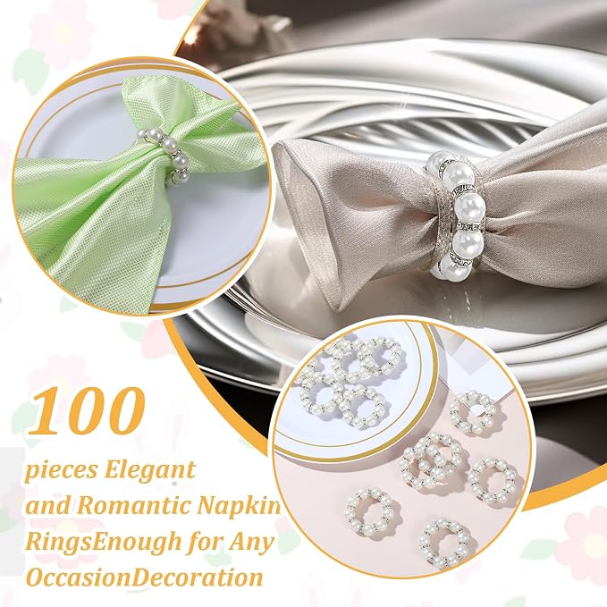 100Pcs Pearl Napkin Rings, Round Napkin Ring Holder, Elegant Serviette Napkin - Image 4