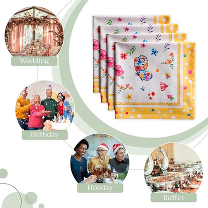 Maison d' Hermine Cloth Napkins Set of 4 100% Cotton Everyday Reusable Square Napkins Cloth Washable Dinner Wedding Valentines Day Decorations Spring/Summer (Happy Florals - Sweety, 20" x 20")