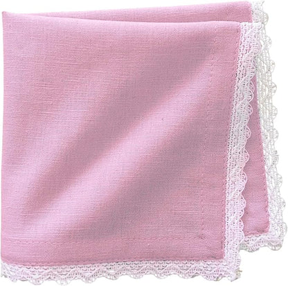 Fingercraft Dinner Cloth Napkin Cotton Linen Blend 12 Pack 12In Mitered Corners with Elegant Lace for Everyday Use Napkins Cloth are Pre Shrunk and Good Absorbency Pastel Rose