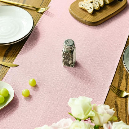 Artoid Mode Blush Pink Tassel Table Runner, Linen Blend Rustic Farmhouse Style - Image 7