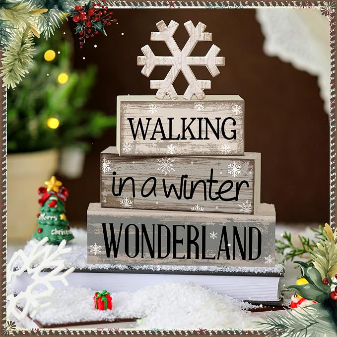 Moucuny 4 Pcs Christmas Table Decorations Wooden Snowflake Decor Winter Tiered - Image 2