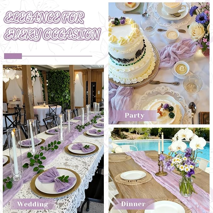 2 Pack Cheesecloth Table Runner, 120 Inch Lavender Purple Table Runner | 10 Ft - Image 3