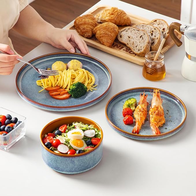 vancasso ONION Ceramic Plates and Bowls Sets, 18 Pieces Blue Dinnerware Sets - Image 5