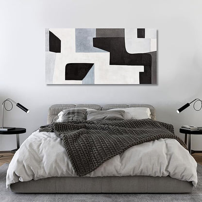 Abstract Wall Art Modern Minimalist Art Wall Decor Black Grey and Blue Irregular Shape Home Decor Canvas Art Wall Decor Abstract Wall Art Framed Artwork for Living Room Bedroom Office 29"x58"