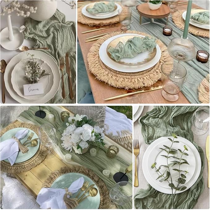 6 Pack Sage Green Cheesecloth Table Runner 35 x 120 Inch | Boho Gauze Fabric - Image 6