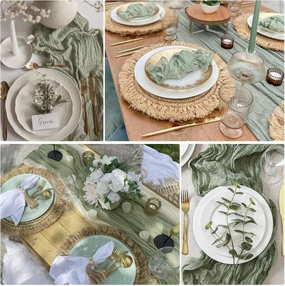 6 Pack Sage Green Cheesecloth Table Runner 35 x 120 Inch | Boho Gauze Fabric - Image 6
