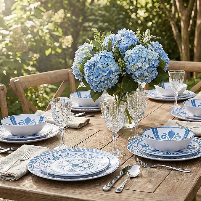 Melamine Dinnerware Sets for 4, 12-Piece Plates and Bowls Sets - Image 5