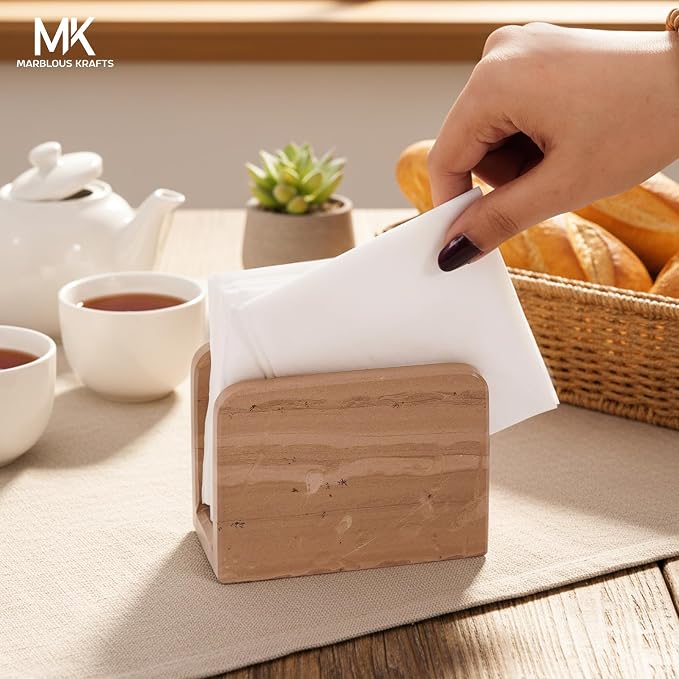 Marble Mini Napkin Holder 3" x 4" Inch Natural Brown Finish Napkin Organizer - Image 6