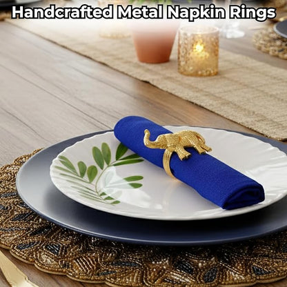 ALPHA Living HOME Metal Gold Napkin Rings Set of 12 - Elephant Napkin Holders, Table Decor, Wedding Decor, Party Supplies, Dining Accessories, Napkin Rings Holders for Gifting & Everyday Use