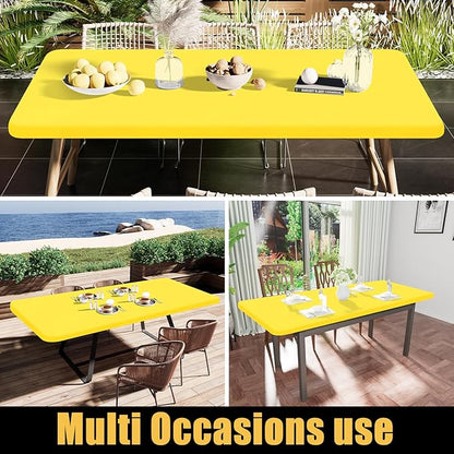 Smiry Rectangle Tablecloth, Elastic Fitted Flannel Backed Vinyl Tablecloths for 6ft Folding Tables, Waterproof Wipeable Table Covers for Indoor, Outdoor, Picnic and Camping (Yellow, 30"x72")