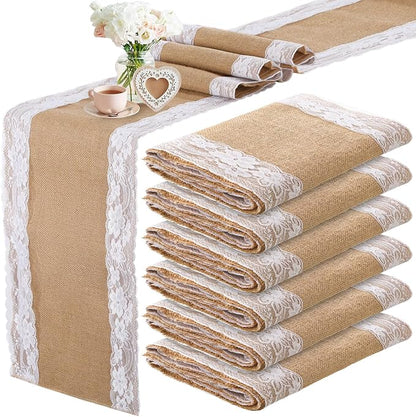Tatuo 12 Pcs Lace Burlap Table Runner 12'' x 72'' Rustic Jute Hessian Farmhouse by Tatuo