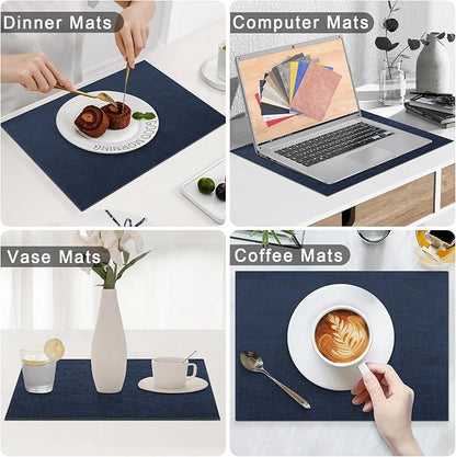 Homaxy Faux Leather Heat Resistant Placemats for Dining Table Set of 12, Waterproof Wipeable Washable PU Table Mats, Easy to Clean Anti-Slip Place Mats, 11.8" x 17", Navy Blue
