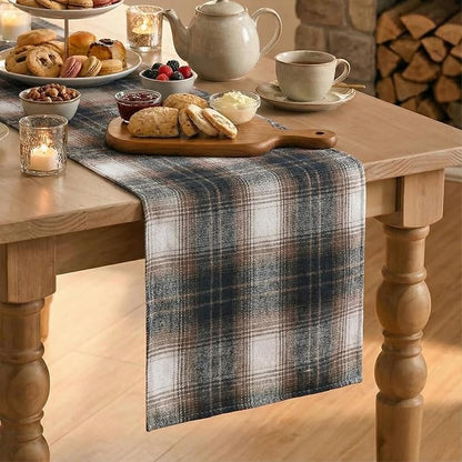 Artoid Mode Dark Blue Brown Farmhouse Plaid Table Runner, Winter Rustic Holiday - Image 6